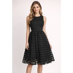 Harlyn Black Cocktail Dress / M Sleeveless Fit & Flare Midi Little Black Dress